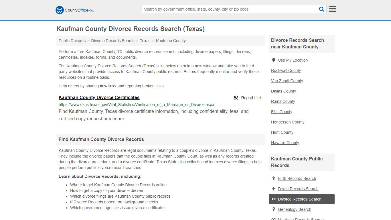 Kaufman County Divorce Records Search (Texas) - County Office