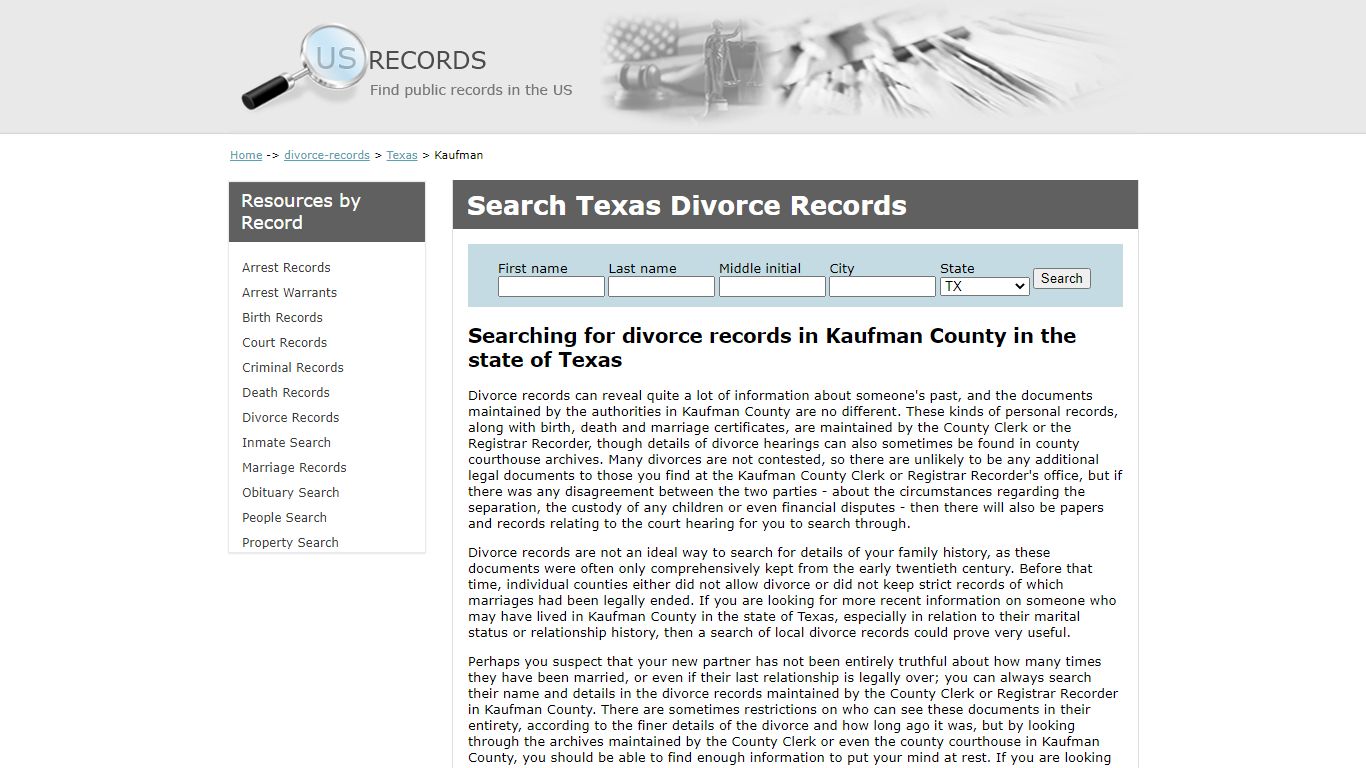 Search Divorce Records Kaufman Texas | US Records